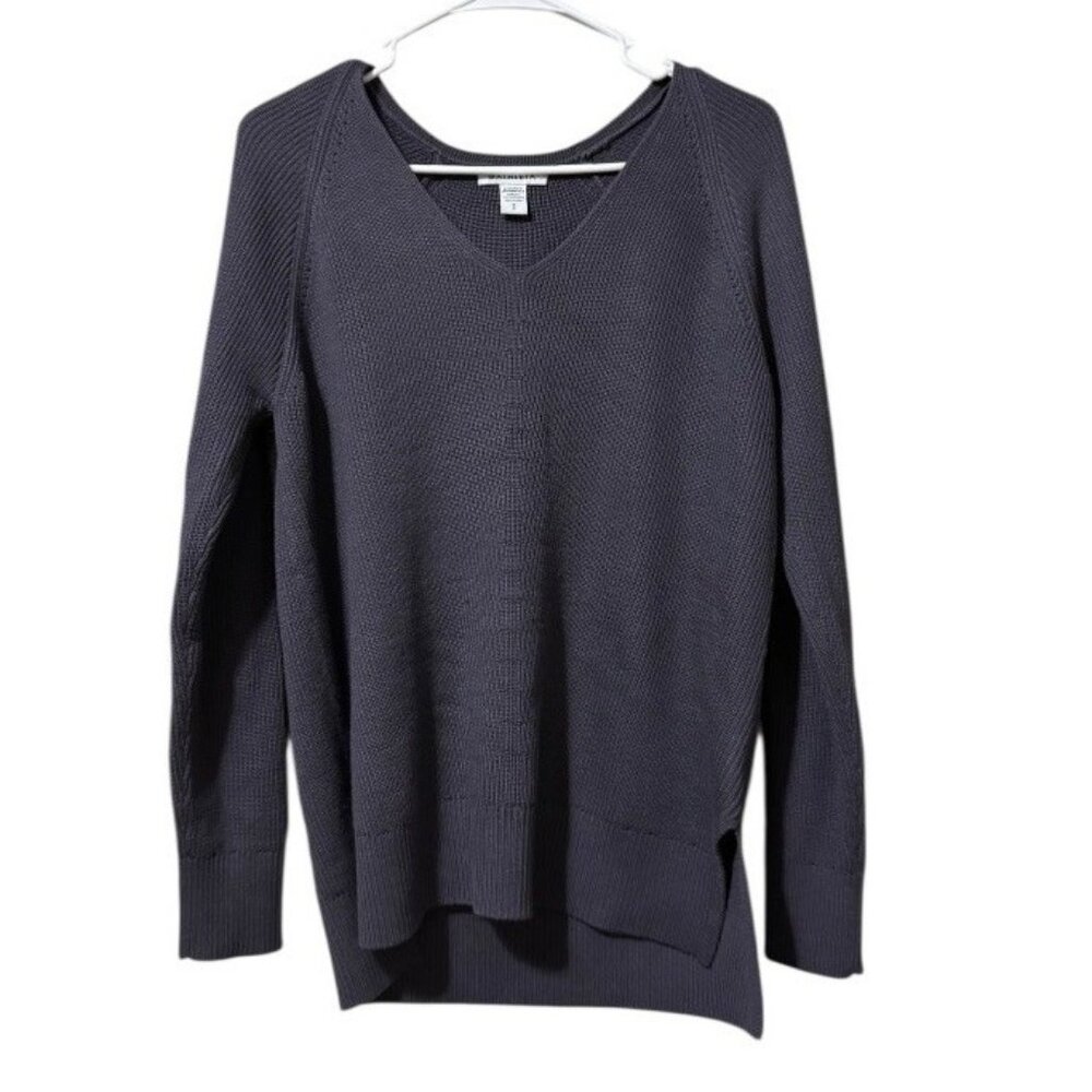 Athleta Hanover Women Size Small V-Neck Sweater Wool Blend Purple Knit Preppy